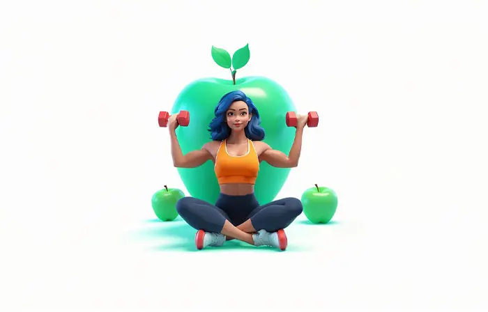 Health Conscious Girl with Dumbbell 3D Style Design Illustration